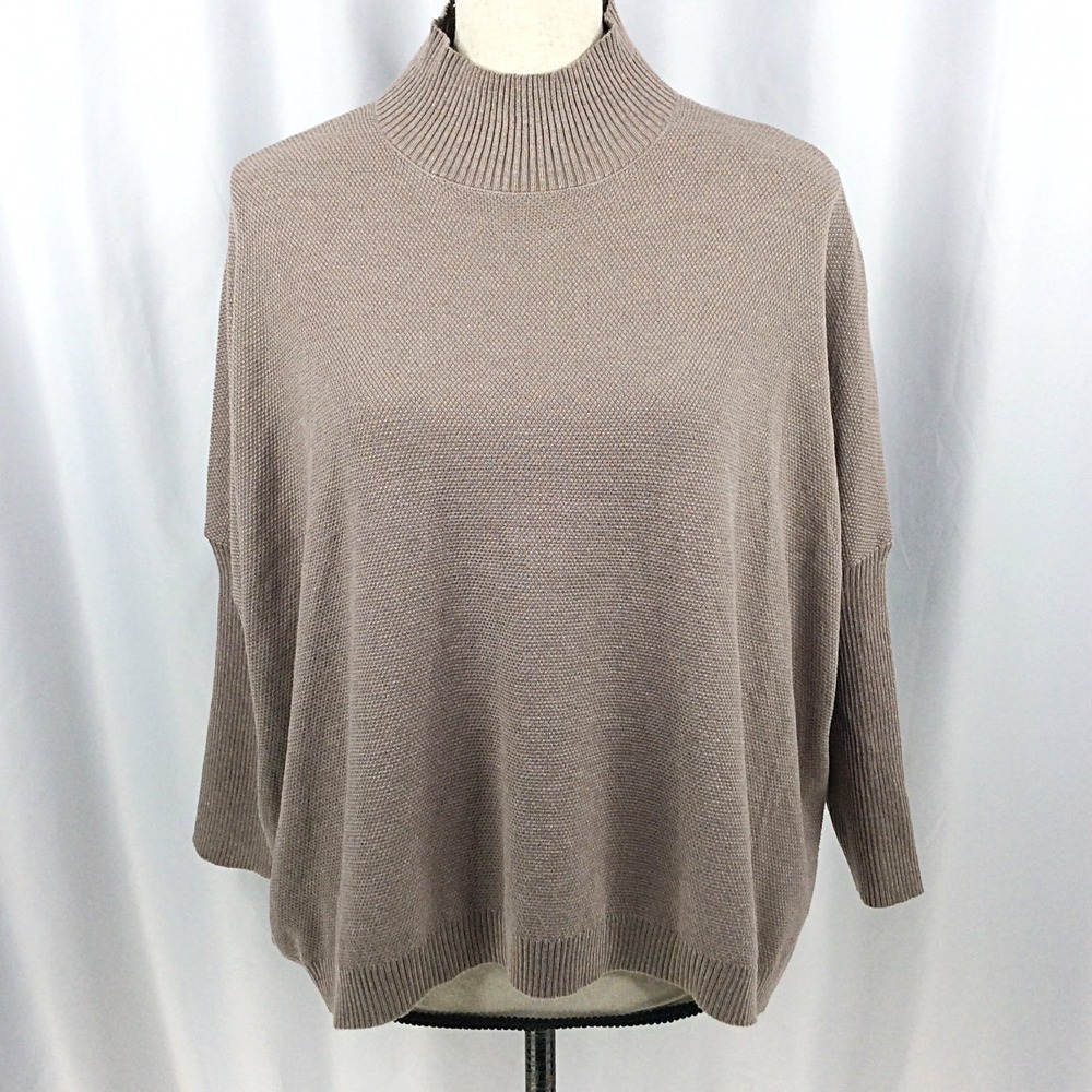Belldini Oversized Mock Neck Sweater Womens Size Large Taupe Brown Dolman Sleeve